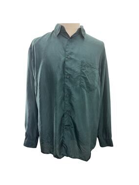 Vintage 90s Stefano Man Silk Shirt Green Button Front Men's Large